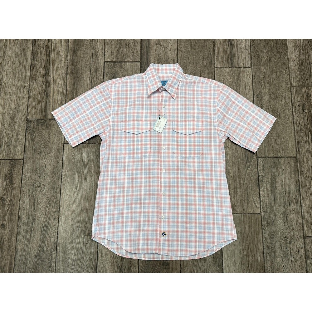 Castaway Nantucket Island Button Shirt Men's Small Pink Plaid Short Sleeve